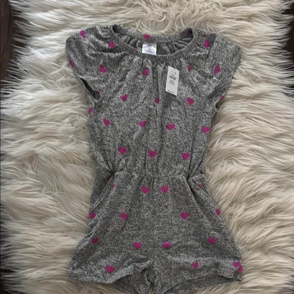 Gray Romper with Pink Heart Pattern